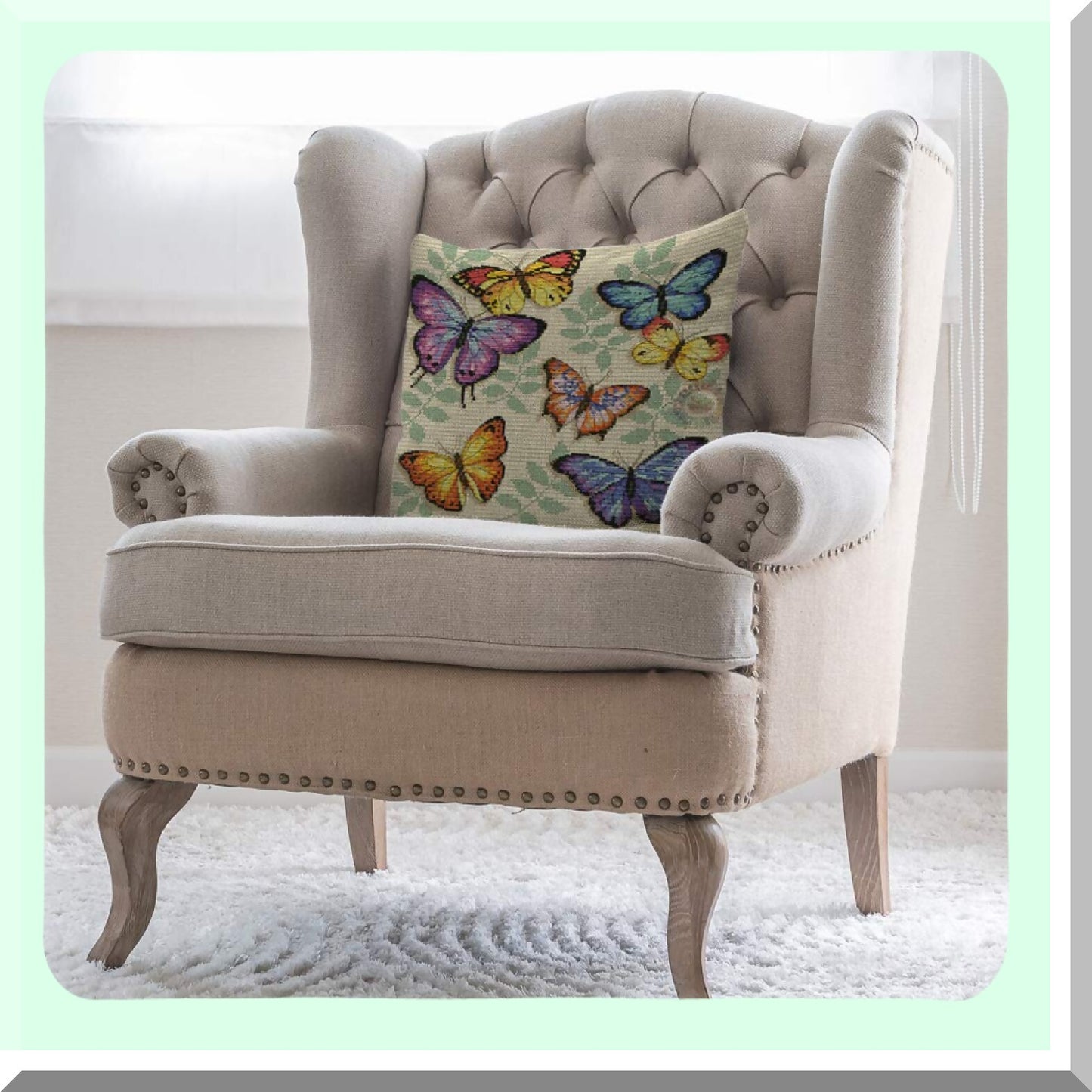 Colorful Nature Butterfly Pillow Cover - 18x18 Inch Cute Animal Leaves Square Cushion Case for Home & Car Decor - Cotton Linen Decorative Pillow