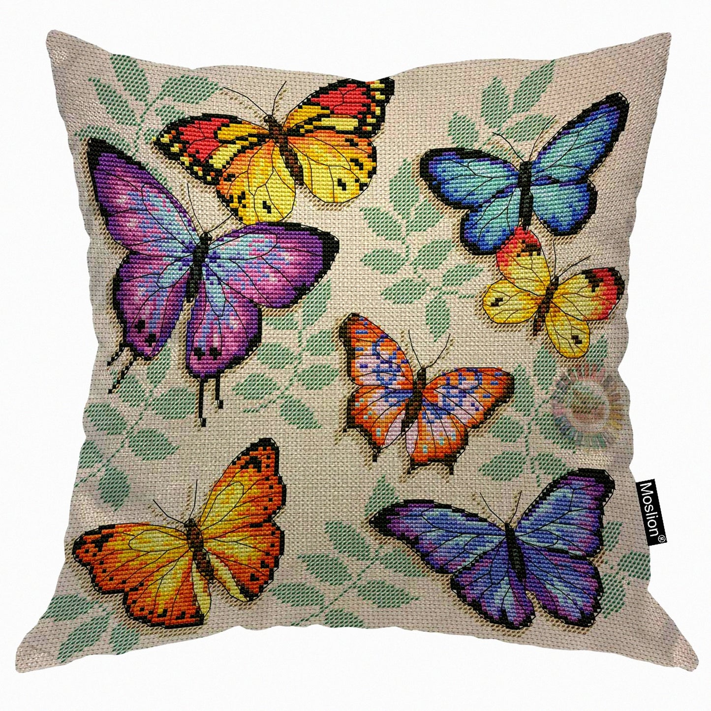 Colorful Nature Butterfly Pillow Cover - 18x18 Inch Cute Animal Leaves Square Cushion Case for Home & Car Decor - Cotton Linen Decorative Pillow