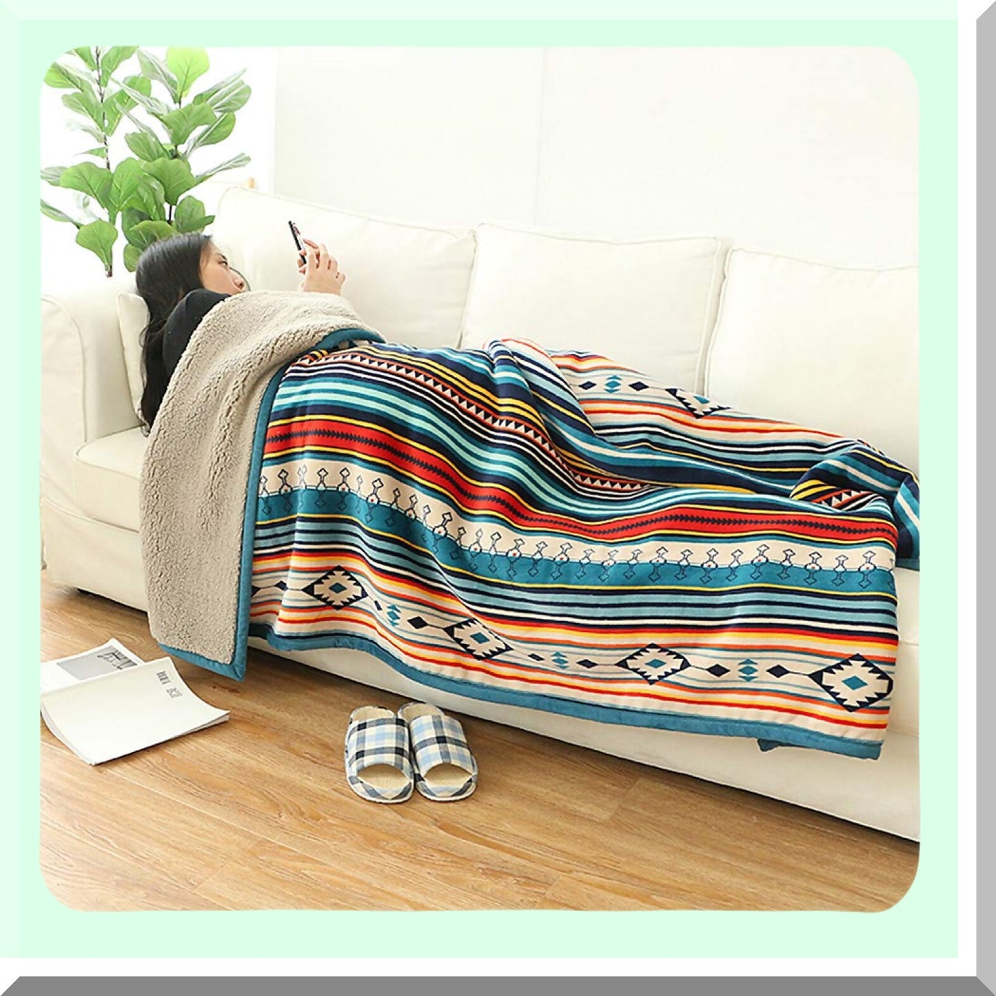 Boho Bliss Sherpa Throw - Ultra Soft Plush Flannel Blanket for Bed, Couch, Sofa, Office, or Camping (80'' x 60'')