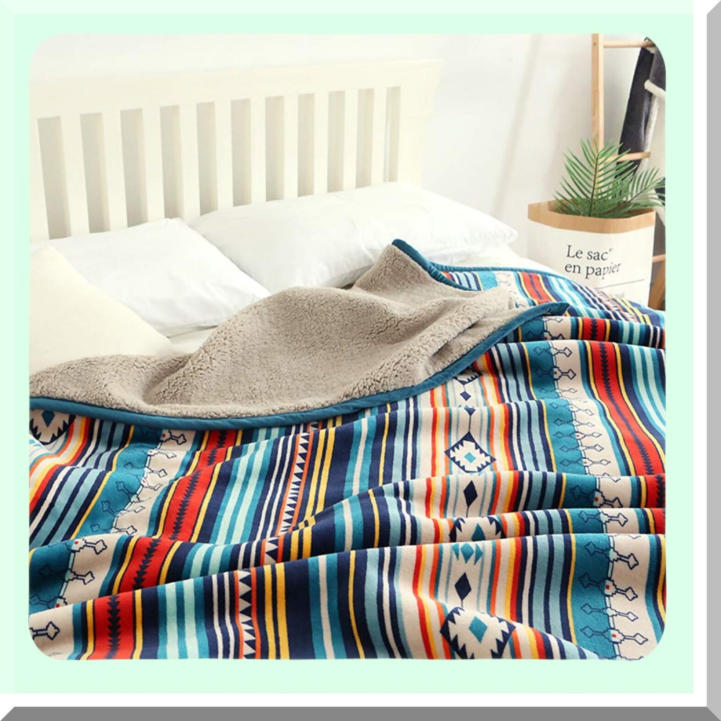 Boho Bliss Sherpa Throw - Ultra Soft Plush Flannel Blanket for Bed, Couch, Sofa, Office, or Camping (80'' x 60'')