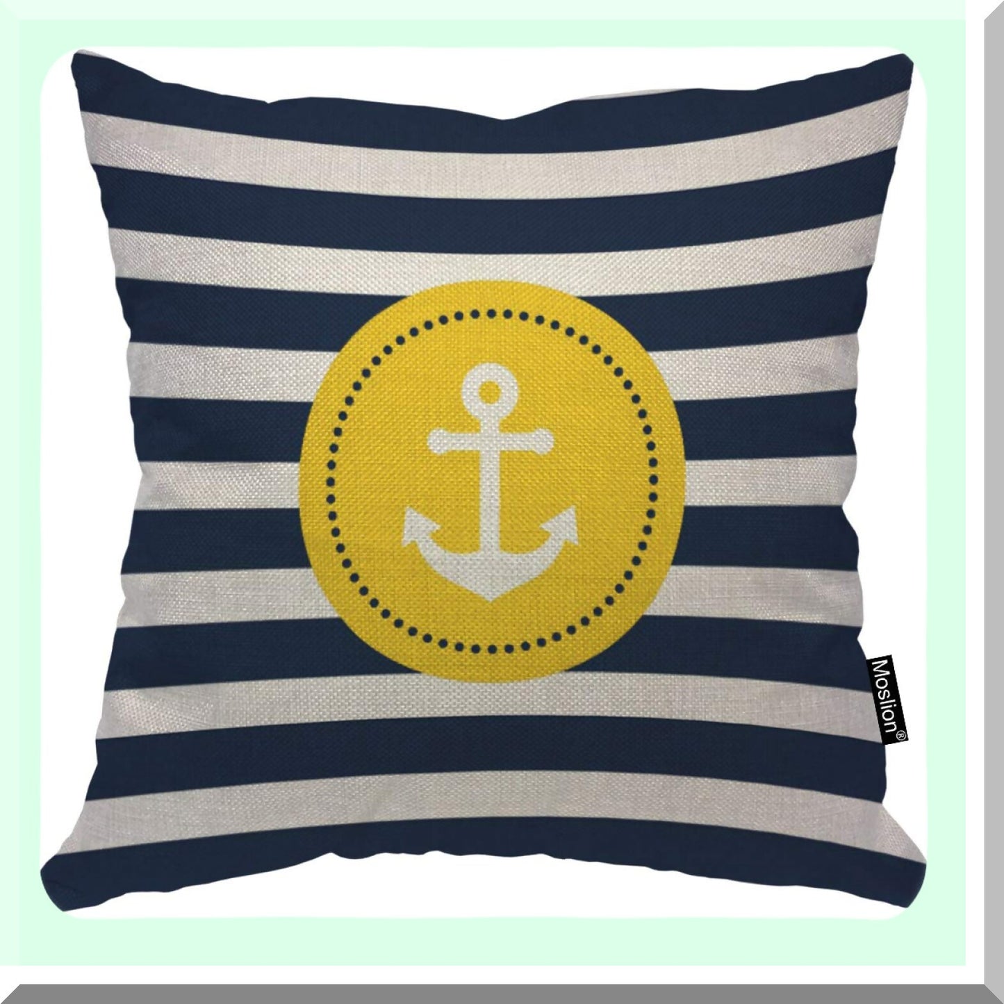 Nautical Anchor Stripe Pillow Cover - Father's Day Decorative Cushion Case for Home & Car - 18x18 Inch Square Throw Pillow