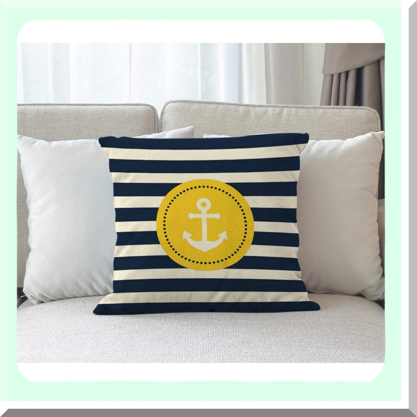Nautical Anchor Stripe Pillow Cover - Father's Day Decorative Cushion Case for Home & Car - 18x18 Inch Square Throw Pillow