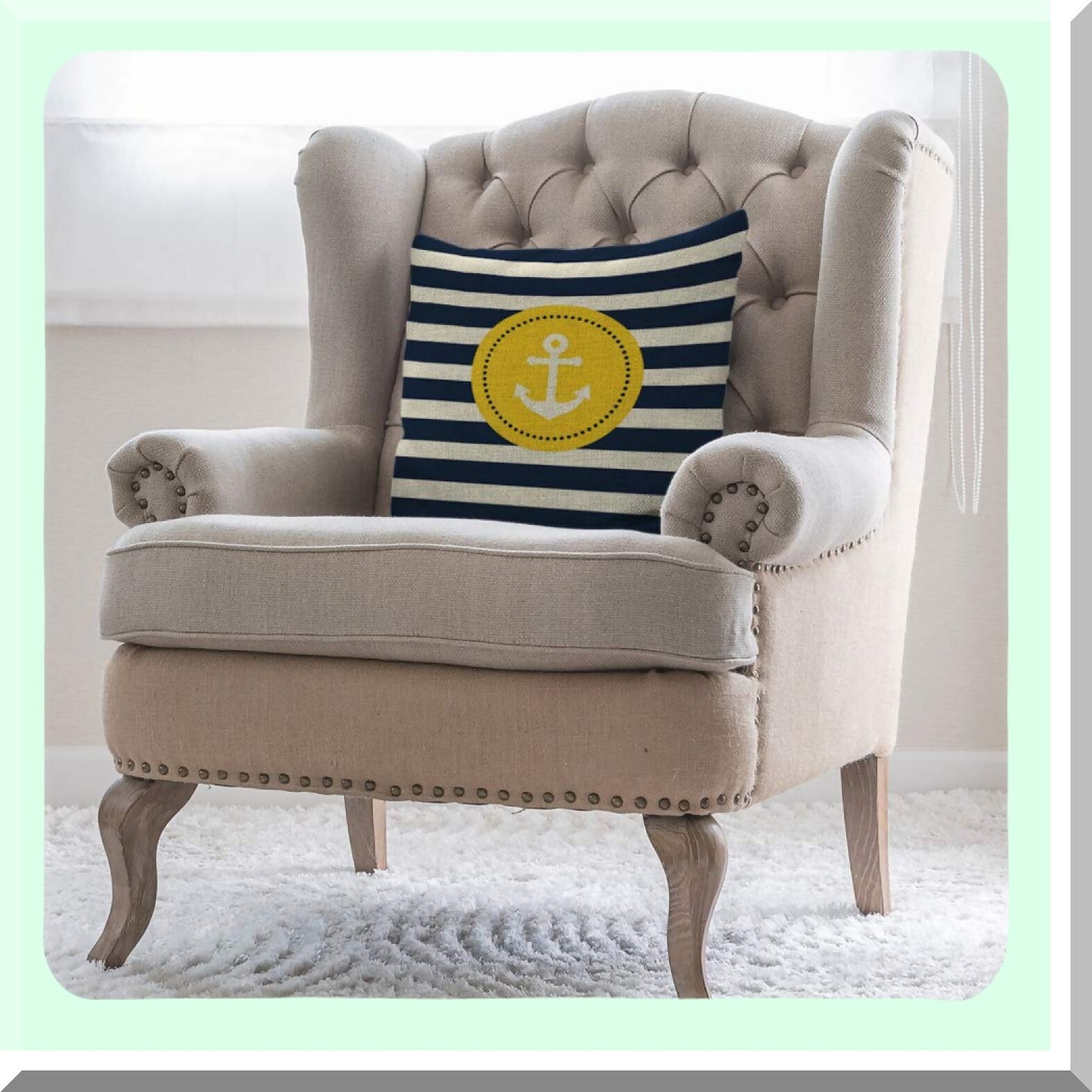 Nautical Anchor Stripe Pillow Cover - Father's Day Decorative Cushion Case for Home & Car - 18x18 Inch Square Throw Pillow