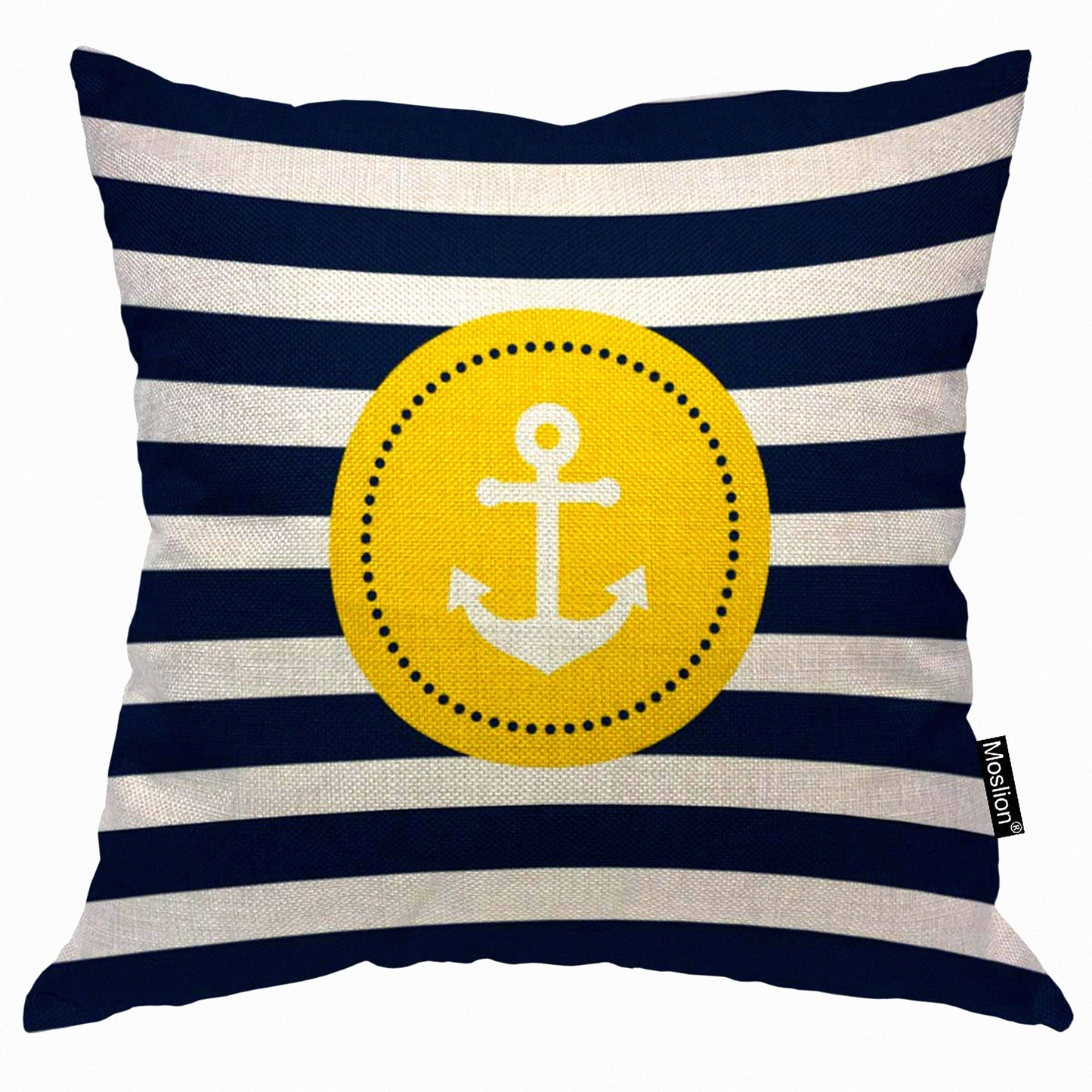Nautical Anchor Stripe Pillow Cover - Father's Day Decorative Cushion Case for Home & Car - 18x18 Inch Square Throw Pillow