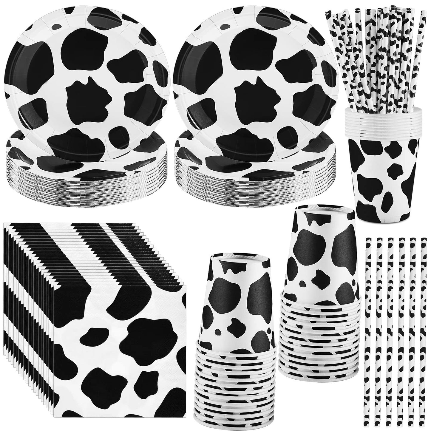 Cow Print Party Pack - 100 Piece Set for Farm Theme Birthdays! Includes Napkins, Plates, Straws & More. Perfect for Cow Lovers of All Ages!