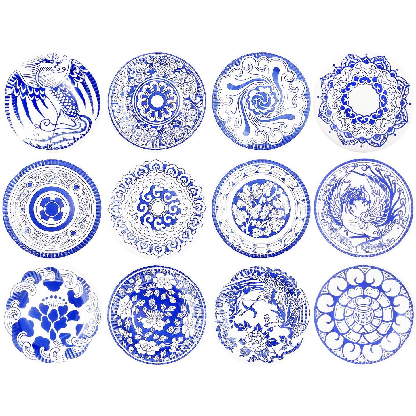 Blue and White Decorative Paper Plates, 24 Pack