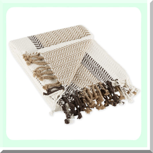 CozyStripe Herringbone Throw Blanket, 50x60, Stone