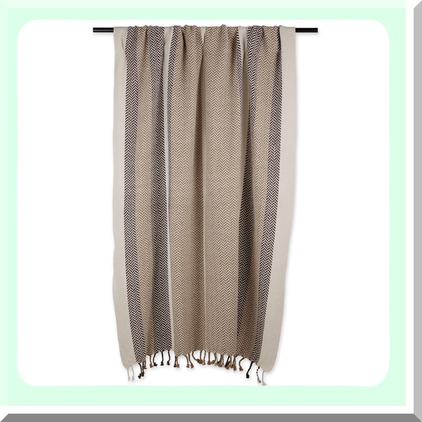 CozyStripe Herringbone Throw Blanket, 50x60, Stone