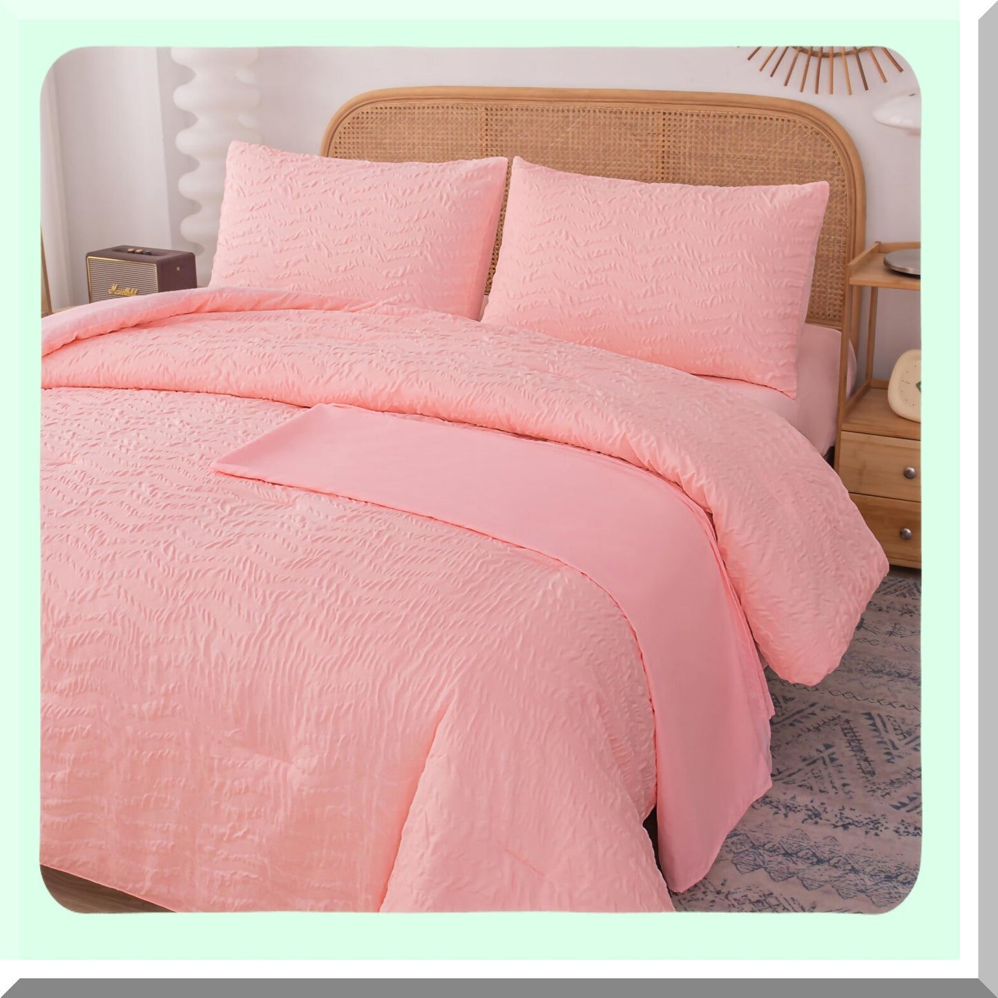 Pink Boho Chevron Queen Comforter Set with Sheets - 5 Piece Luxury Bedding Set