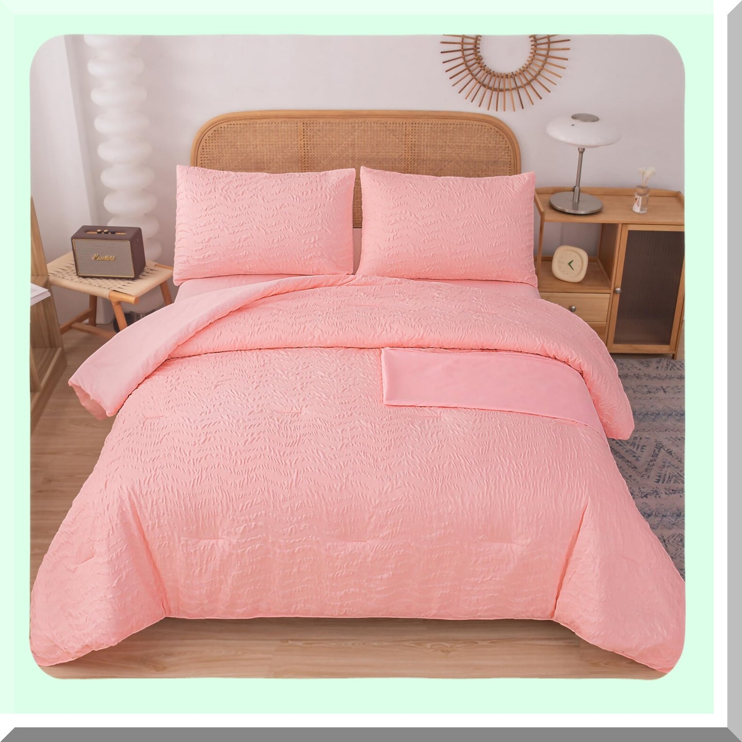 Pink Boho Chevron Queen Comforter Set with Sheets - 5 Piece Luxury Bedding Set
