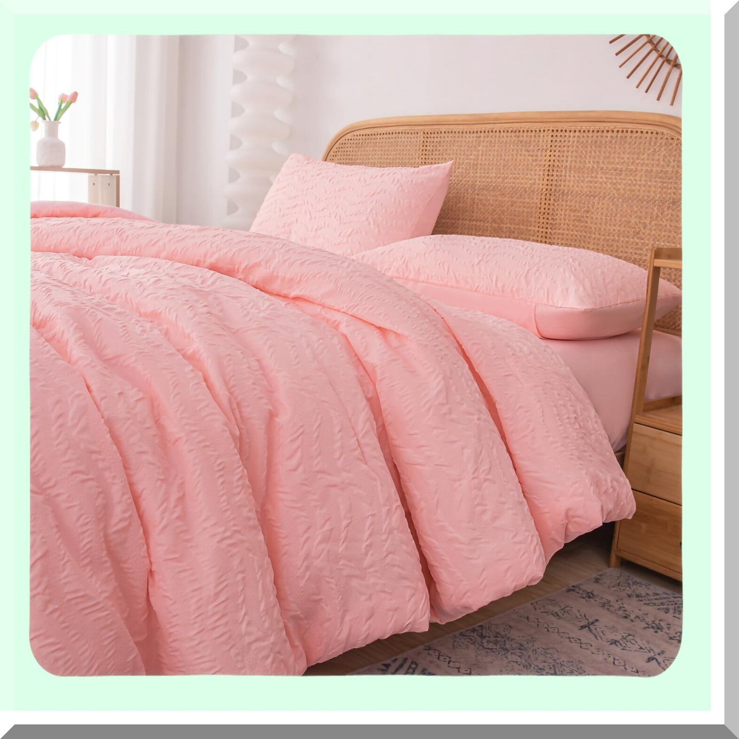 Pink Boho Chevron Queen Comforter Set with Sheets - 5 Piece Luxury Bedding Set