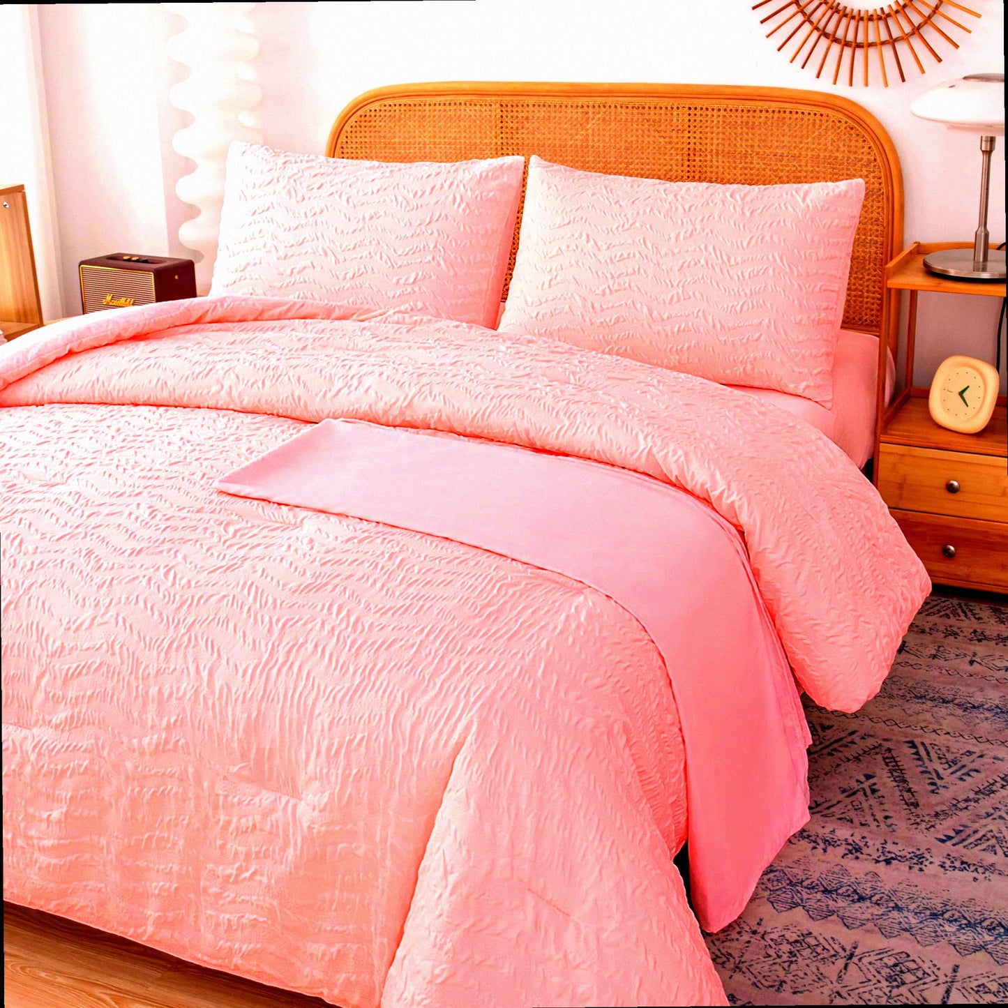 Pink Boho Chevron Queen Comforter Set with Sheets - 5 Piece Luxury Bedding Set