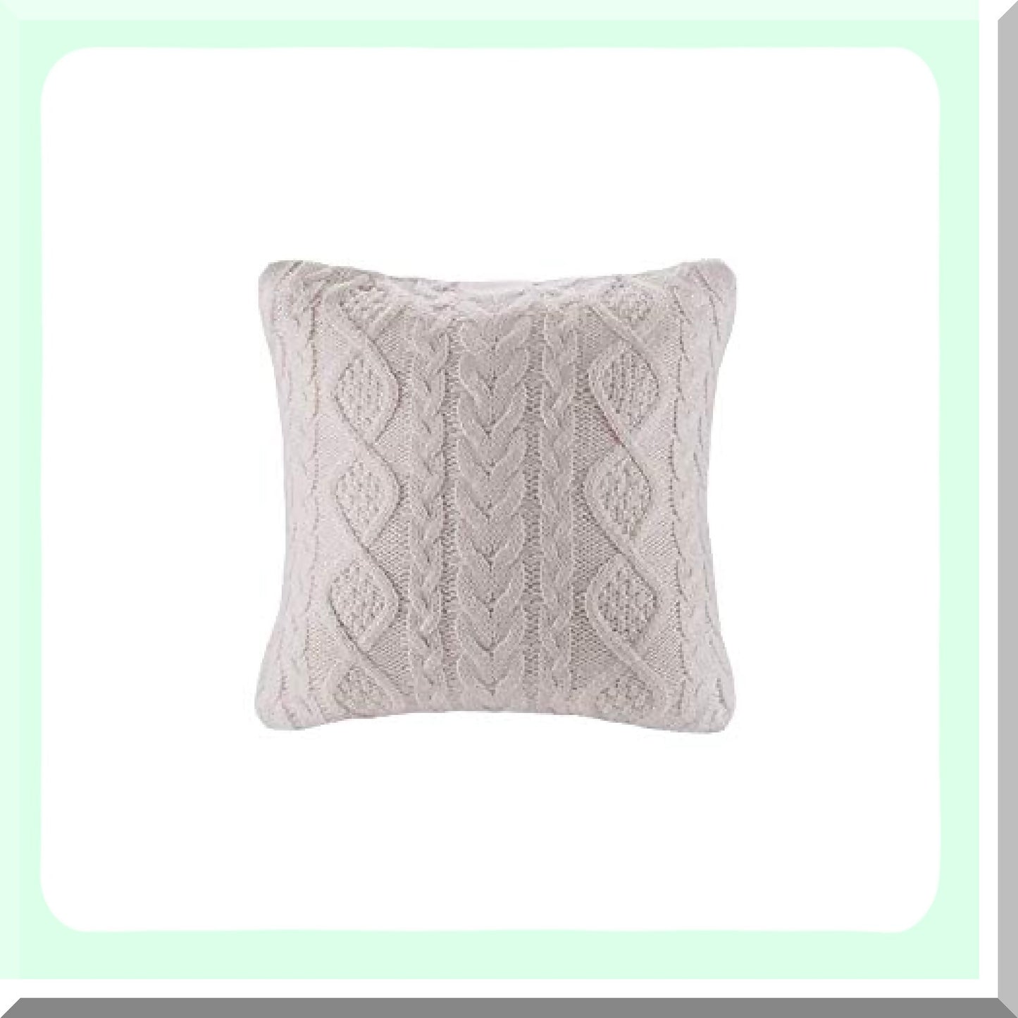 Cozy Cable Knit Diamond Pillow Cover - Decorative Square Cushion Beige - 18x18 inches - Warm Knitting Throw Cover - Home Decor Accent