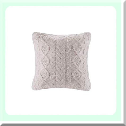 Cozy Cable Knit Diamond Pillow Cover - Decorative Square Cushion Beige - 18x18 inches - Warm Knitting Throw Cover - Home Decor Accent