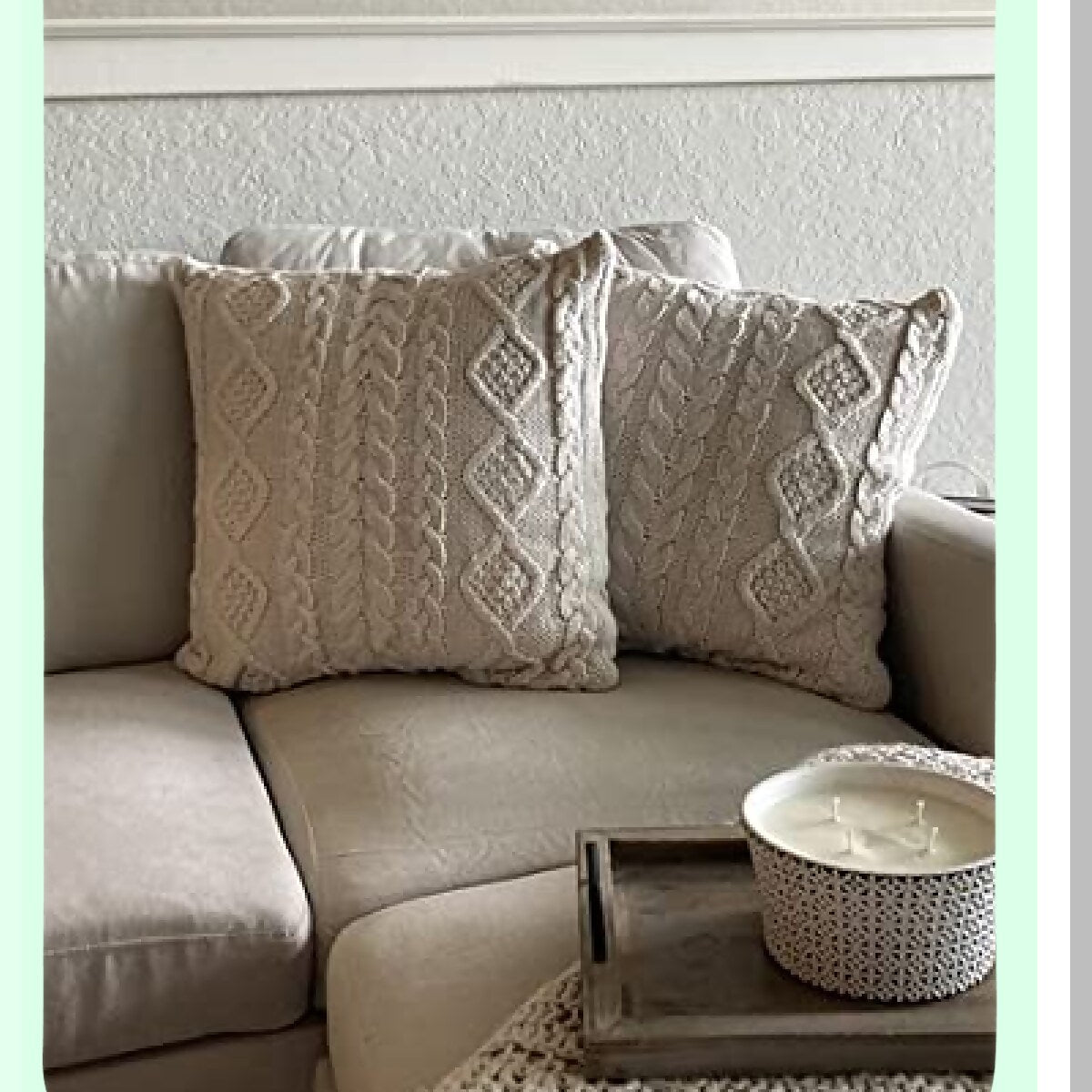 Cozy Cable Knit Diamond Pillow Cover - Decorative Square Cushion Beige - 18x18 inches - Warm Knitting Throw Cover - Home Decor Accent