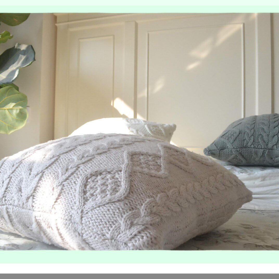 Cozy Cable Knit Diamond Pillow Cover - Decorative Square Cushion Beige - 18x18 inches - Warm Knitting Throw Cover - Home Decor Accent