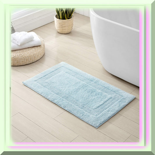 Bathroom Rug Cotton Bath Mat 21" x 34" Blue