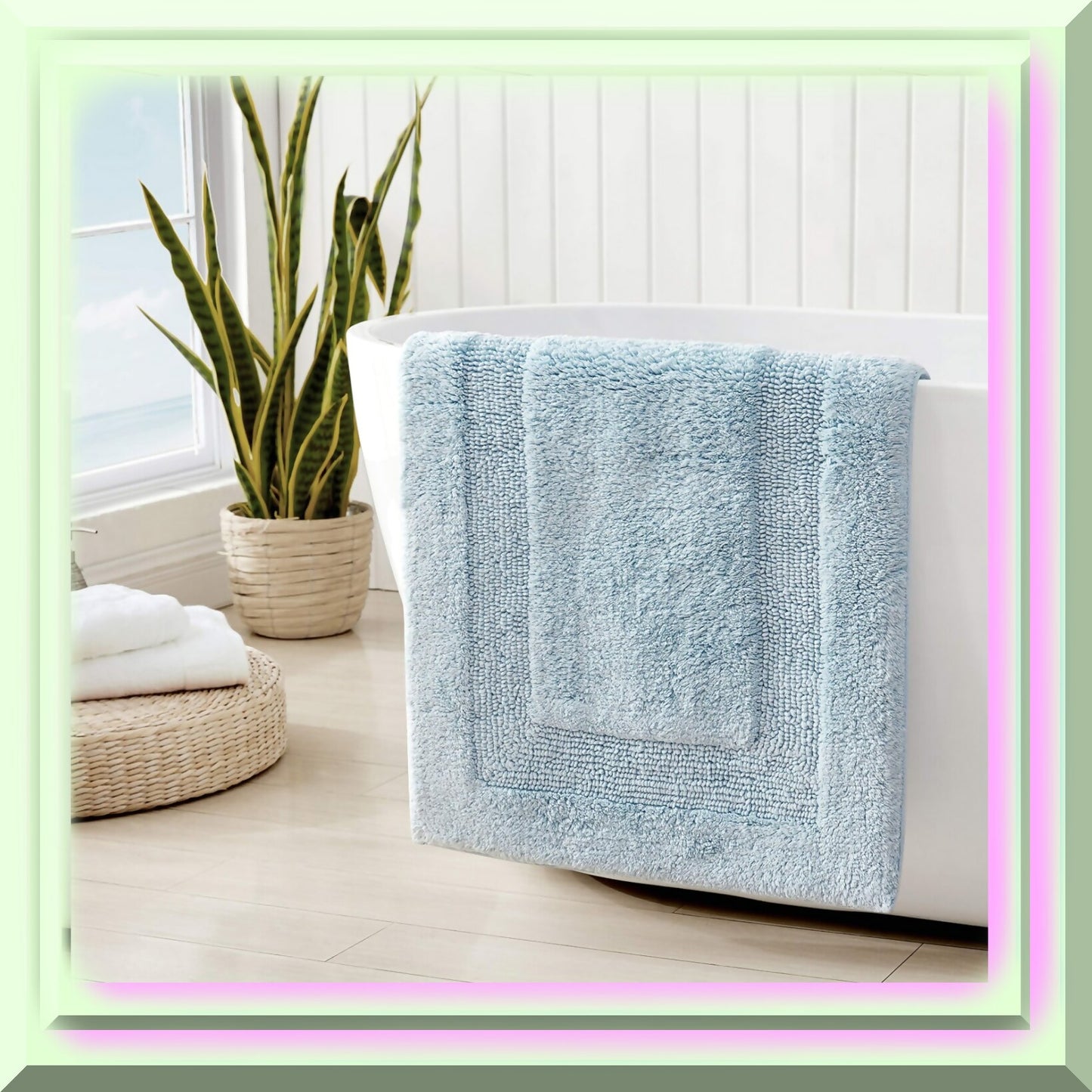 Bathroom Rug Cotton Bath Mat 21" x 34" Blue
