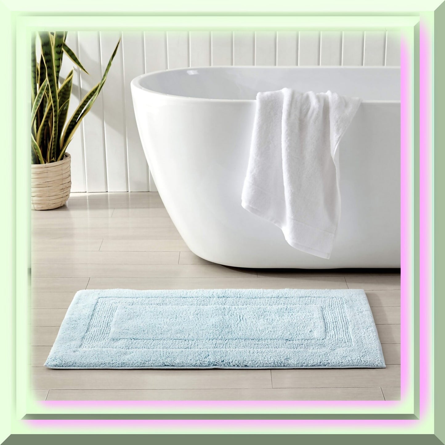 Bathroom Rug Cotton Bath Mat 21" x 34" Blue