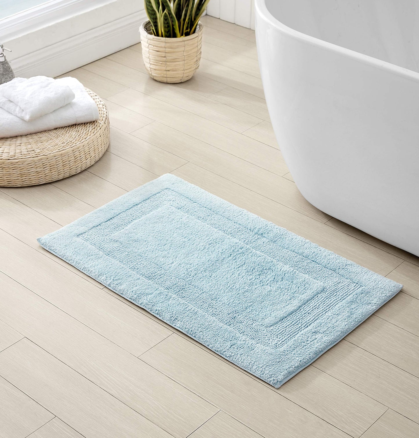 Bathroom Rug Cotton Bath Mat 21" x 34" Blue