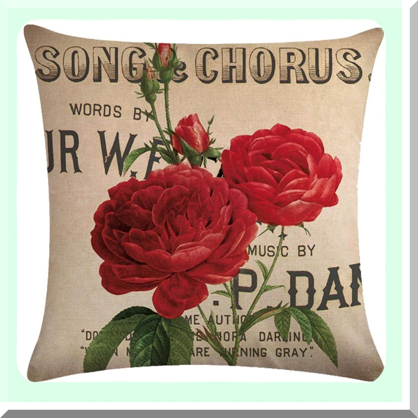 Blooming Rose Garden Decorative Pillowcases - Set of 2, 18x18 Inches, Square Throw Pillow Covers for Sofa, Couch, Bed - Red Rose Flower Pattern