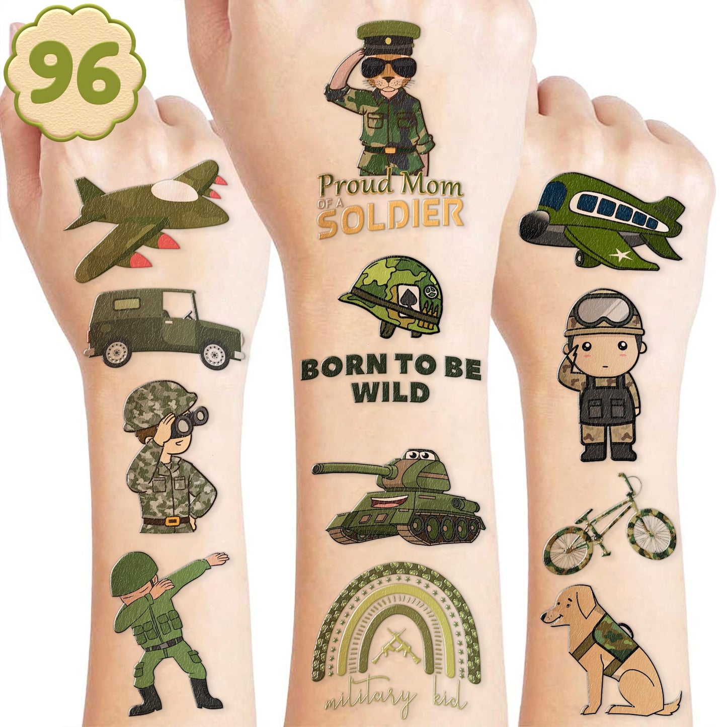 Camo Kids Party Stickers - 96PCS Army Birthday Decorations & Favors. Fun & Cute Supplies for Boys & Girls. Perfect for Clroom Prizes & Themed Events!