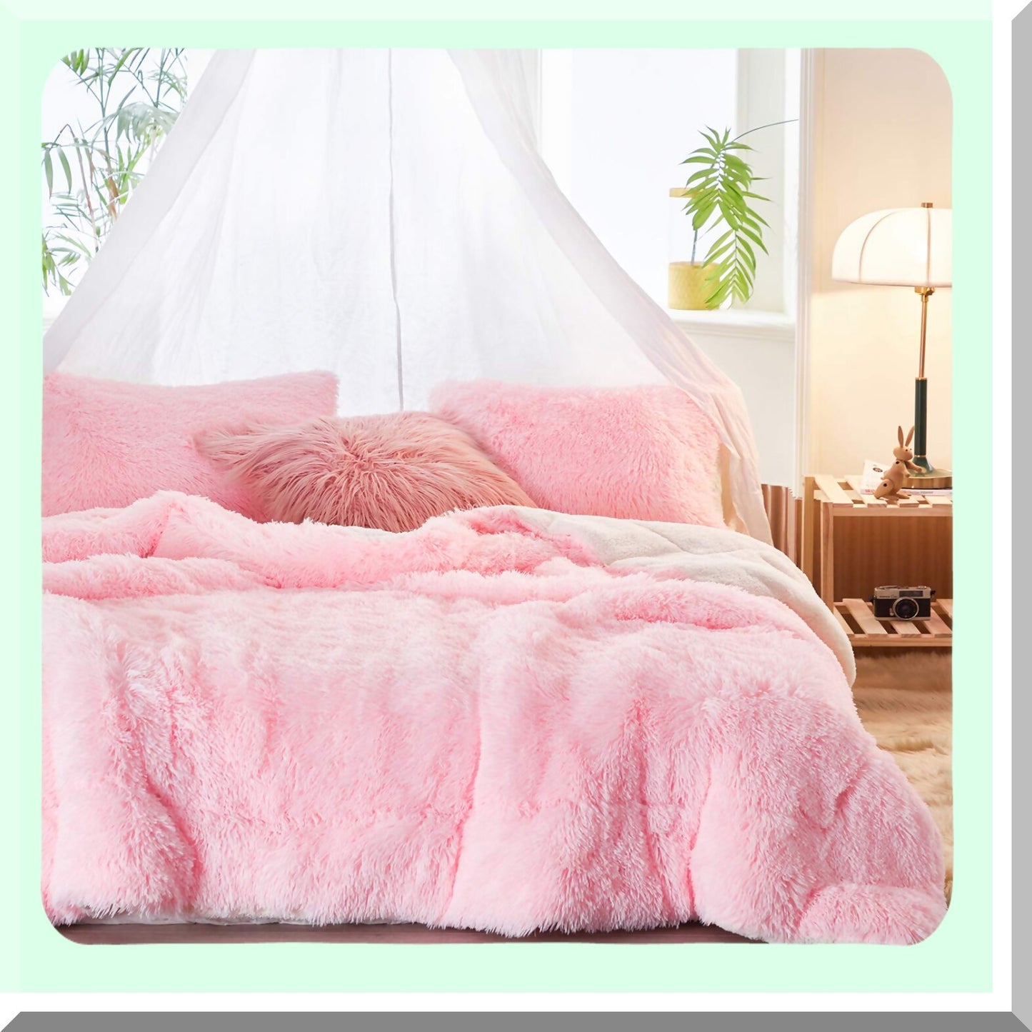 Luxury Sherpa Plush Comforter Set - Cozy Winter Bedding - Twin Size Shaggy Fluffy Pink Bed Set - Ultra Warm Reversible 3-Piece Ensemble - 68x86 inches