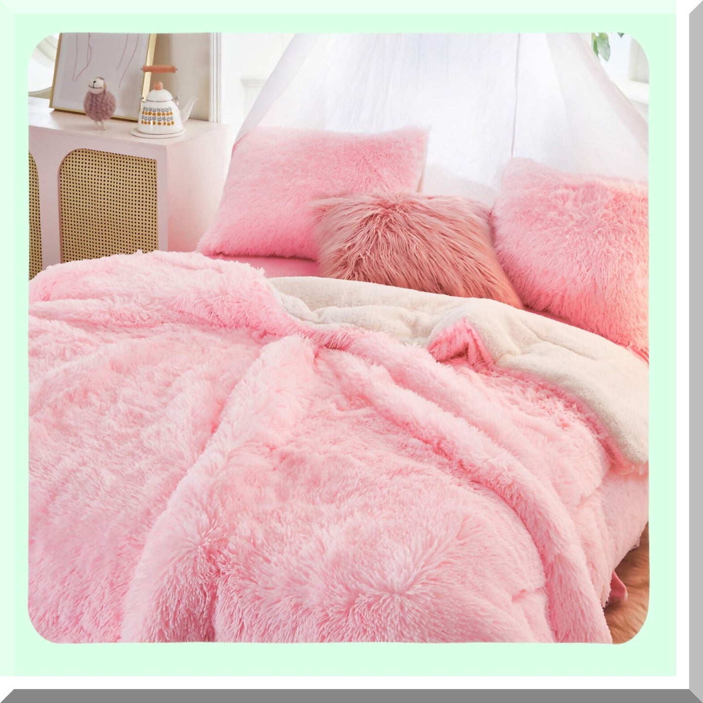 Luxury Sherpa Plush Comforter Set - Cozy Winter Bedding - Twin Size Shaggy Fluffy Pink Bed Set - Ultra Warm Reversible 3-Piece Ensemble - 68x86 inches