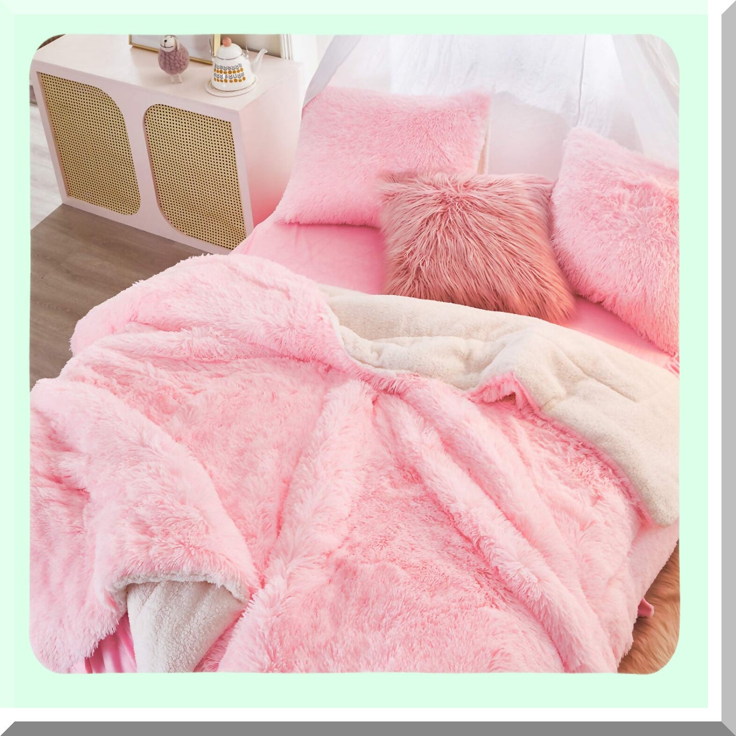 Luxury Sherpa Plush Comforter Set - Cozy Winter Bedding - Twin Size Shaggy Fluffy Pink Bed Set - Ultra Warm Reversible 3-Piece Ensemble - 68x86 inches
