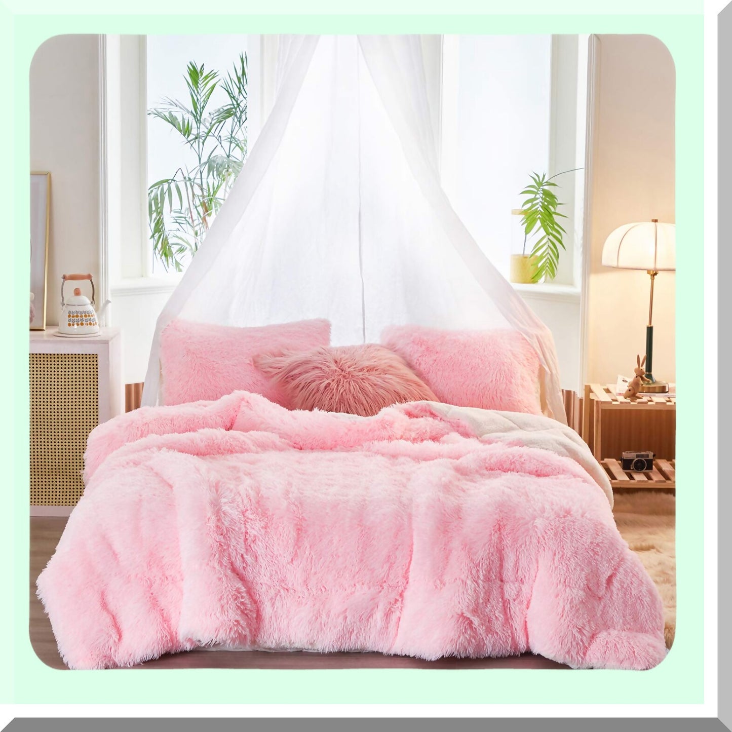 Luxury Sherpa Plush Comforter Set - Cozy Winter Bedding - Twin Size Shaggy Fluffy Pink Bed Set - Ultra Warm Reversible 3-Piece Ensemble - 68x86 inches