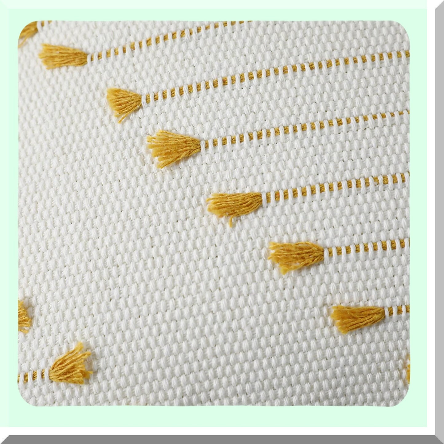 Boho Tufted Throw Pillow Covers - 18x18 inch Decorative Bohemian Cushion Case for Couch, Sofa, Living Room, Car - Farmhouse Yellow & Cream White Square Pillowcase