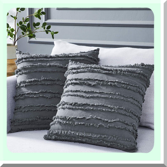 Cozy Linen Grey Pillow Covers - Set of 2, Decorative Cushion Cases for Couch Sofa Bed, 18x18 Inches, Soft Cotton Blend, Gray Color