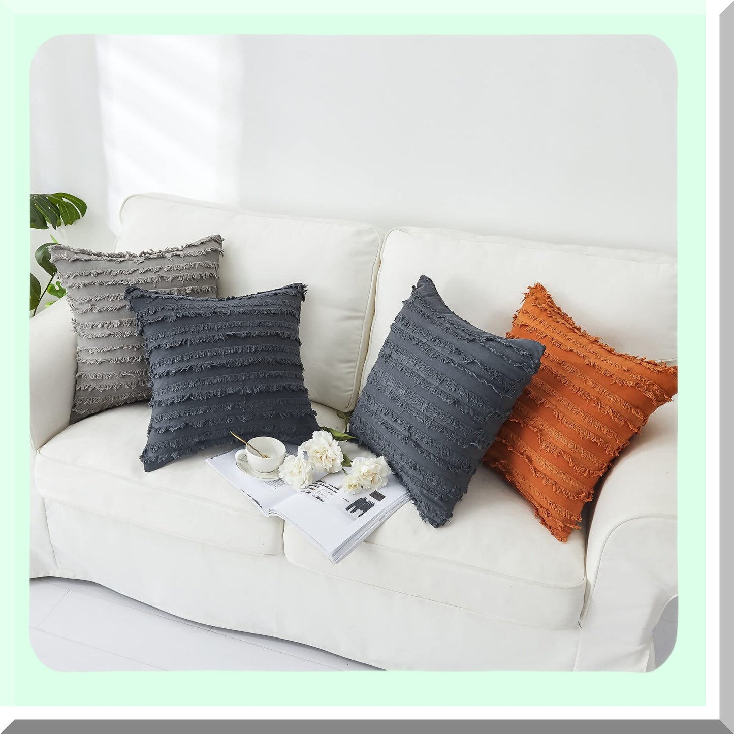 Cozy Linen Grey Pillow Covers - Set of 2, Decorative Cushion Cases for Couch Sofa Bed, 18x18 Inches, Soft Cotton Blend, Gray Color