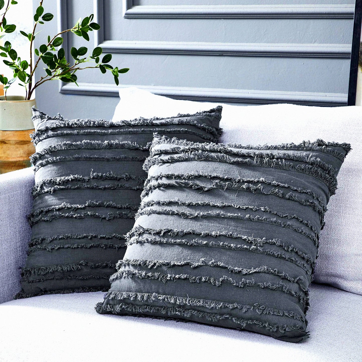 Cozy Linen Grey Pillow Covers - Set of 2, Decorative Cushion Cases for Couch Sofa Bed, 18x18 Inches, Soft Cotton Blend, Gray Color