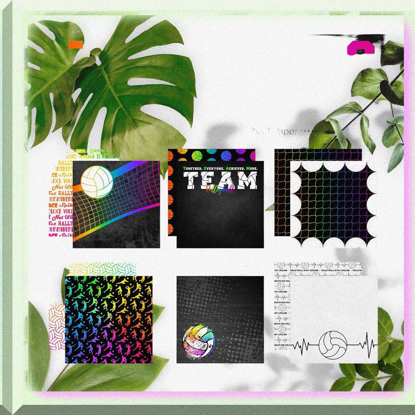Volleyball Neon Scrapbook Kit 12 Sheets