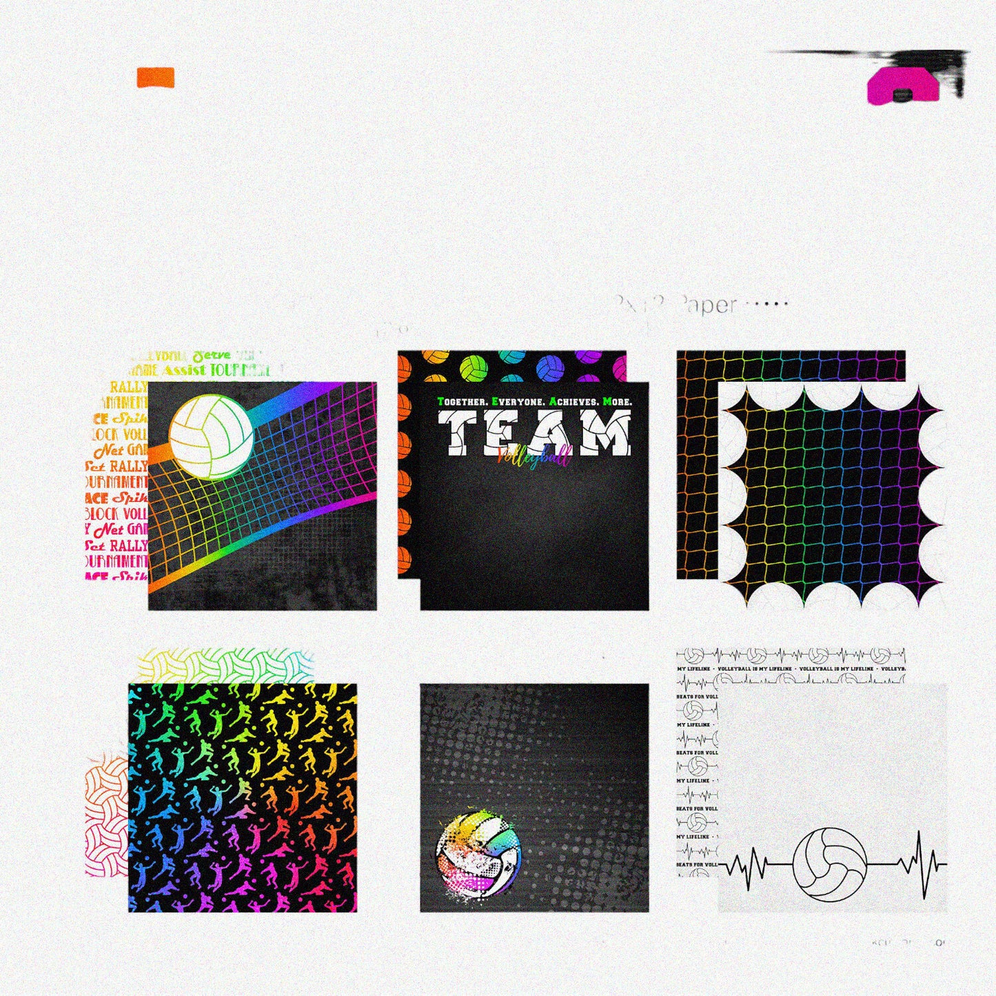 Volleyball Neon Scrapbook Kit 12 Sheets