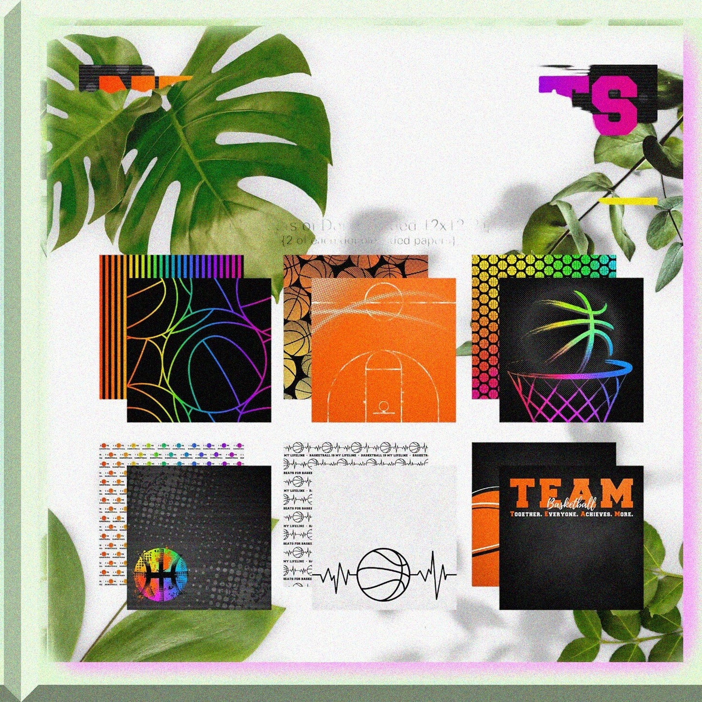 Basketball Neon Scrapbook Kit 12 Sheets