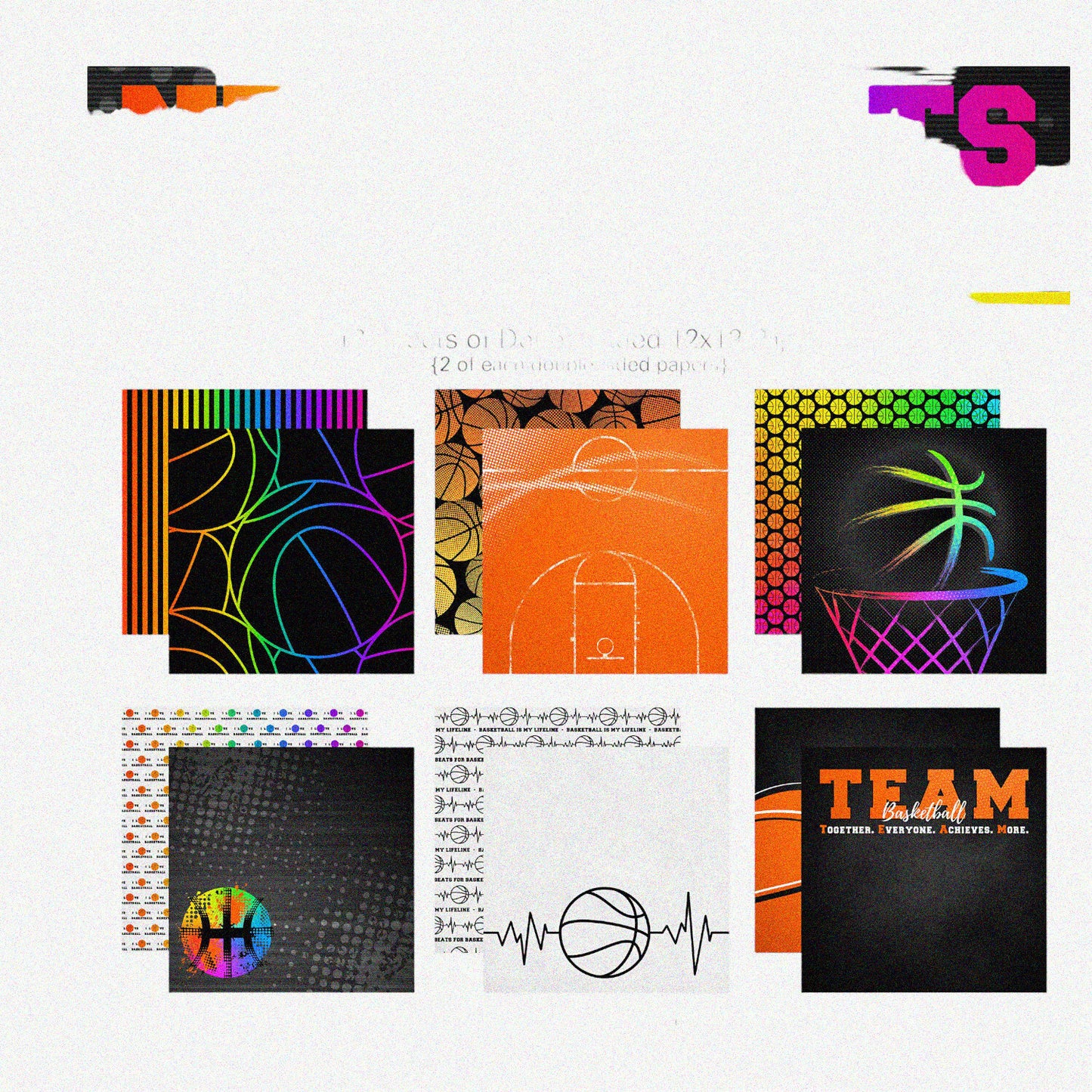 Basketball Neon Scrapbook Kit 12 Sheets