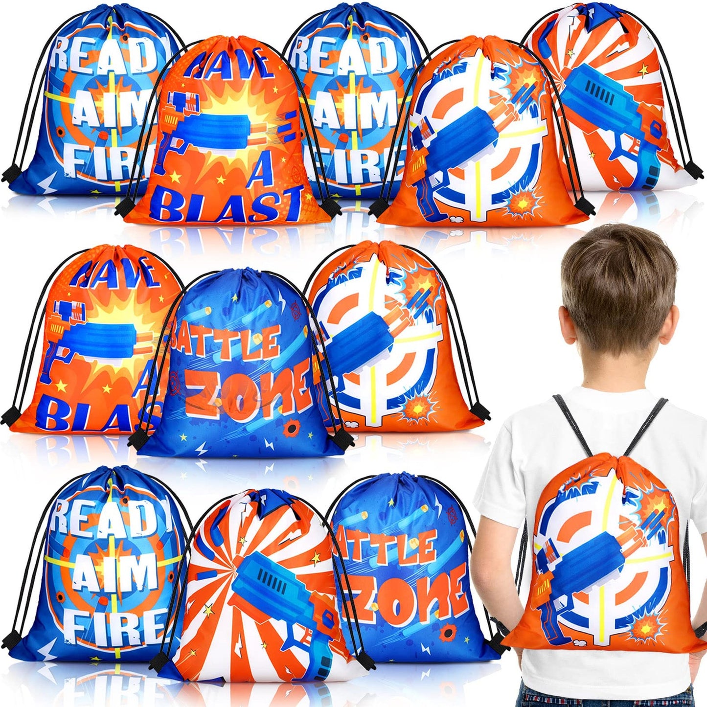 Dart Battle Goody Bags - 15 Pack of Drawstring Treat Bags for Gun Theme Birthday Parties. Perfect for Darts Party Supplies and Decor!