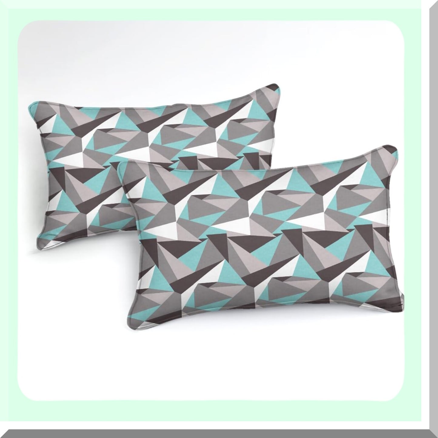Diamond Teal Geometric Comforter Set - 4 Piece Queen Size Bedding with Gray Triangles Pattern & Marble Design. Includes 1 Cushion Cover.