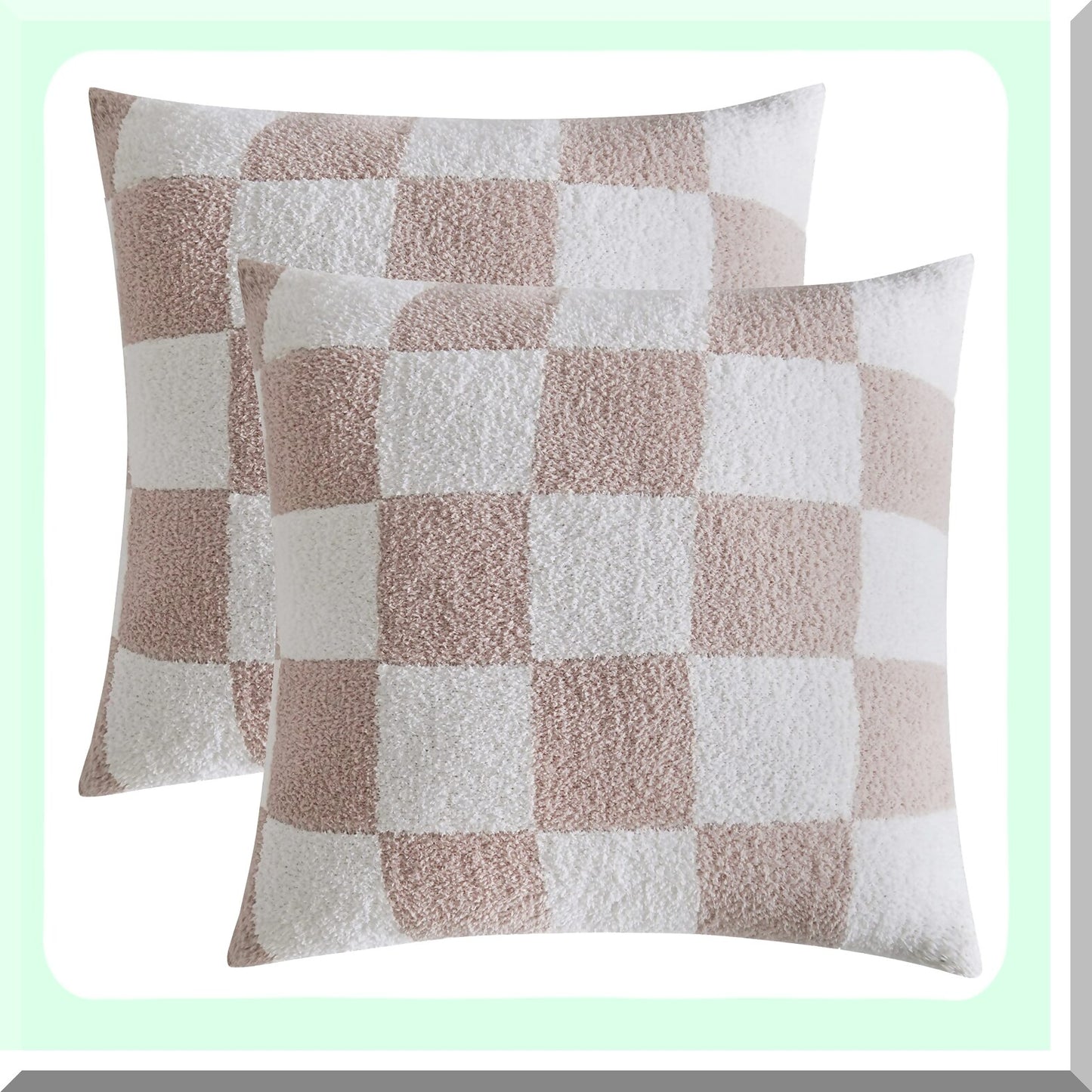 Buffalo Checkerboard Fluffy Microfiber Knitted Throw Pillow Cover - Cozy Fleece Cushion Case for Sofa Couch Bed - Ultra Soft Decorative 18" Cream