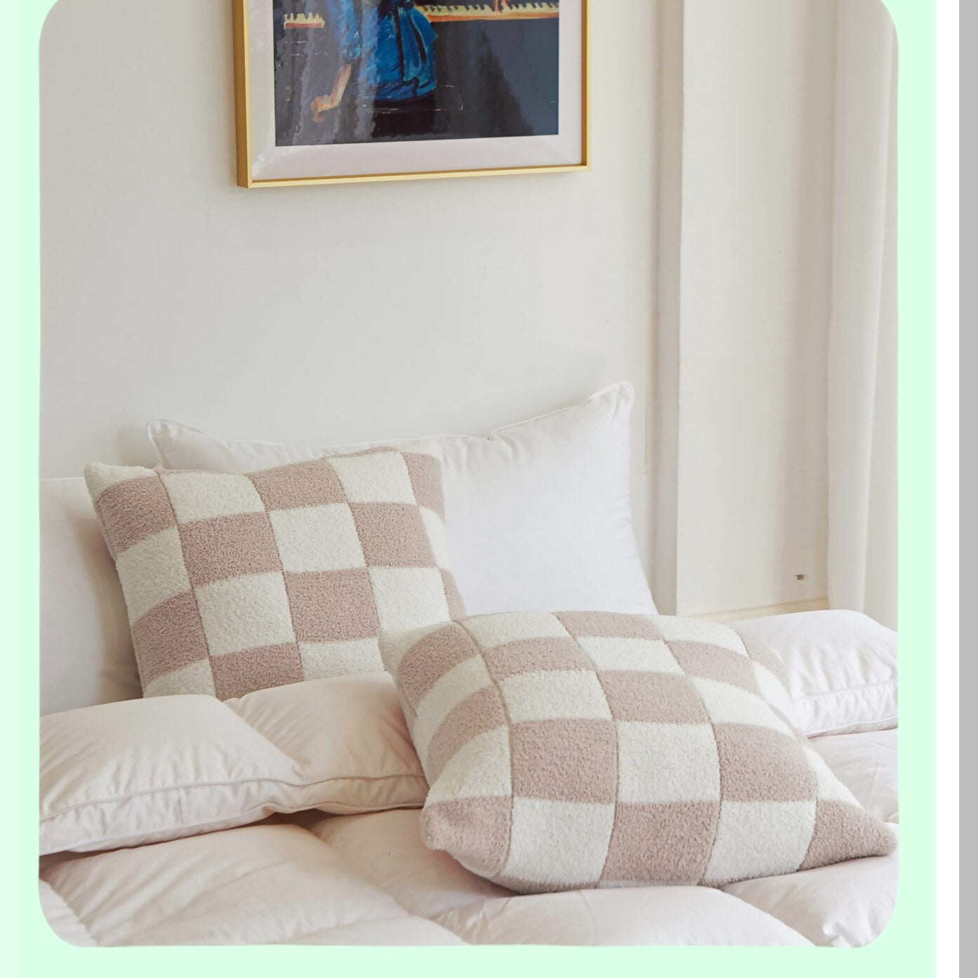 Buffalo Checkerboard Fluffy Microfiber Knitted Throw Pillow Cover - Cozy Fleece Cushion Case for Sofa Couch Bed - Ultra Soft Decorative 18" Cream