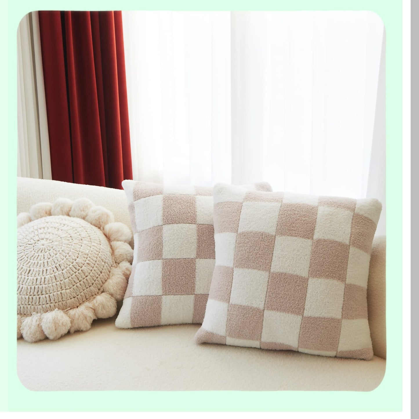 Buffalo Checkerboard Fluffy Microfiber Knitted Throw Pillow Cover - Cozy Fleece Cushion Case for Sofa Couch Bed - Ultra Soft Decorative 18" Cream