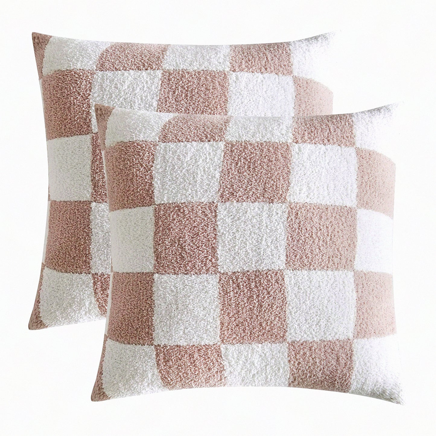 Buffalo Checkerboard Fluffy Microfiber Knitted Throw Pillow Cover - Cozy Fleece Cushion Case for Sofa Couch Bed - Ultra Soft Decorative 18" Cream