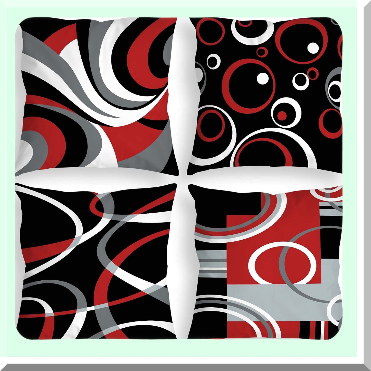 Geometric Abstract Red Black Pillow Covers Set - 20x20 Inches Decorative Square Cushion Cases for Sofa Bed Couch - Pack of 4 Throw Pillow Covers