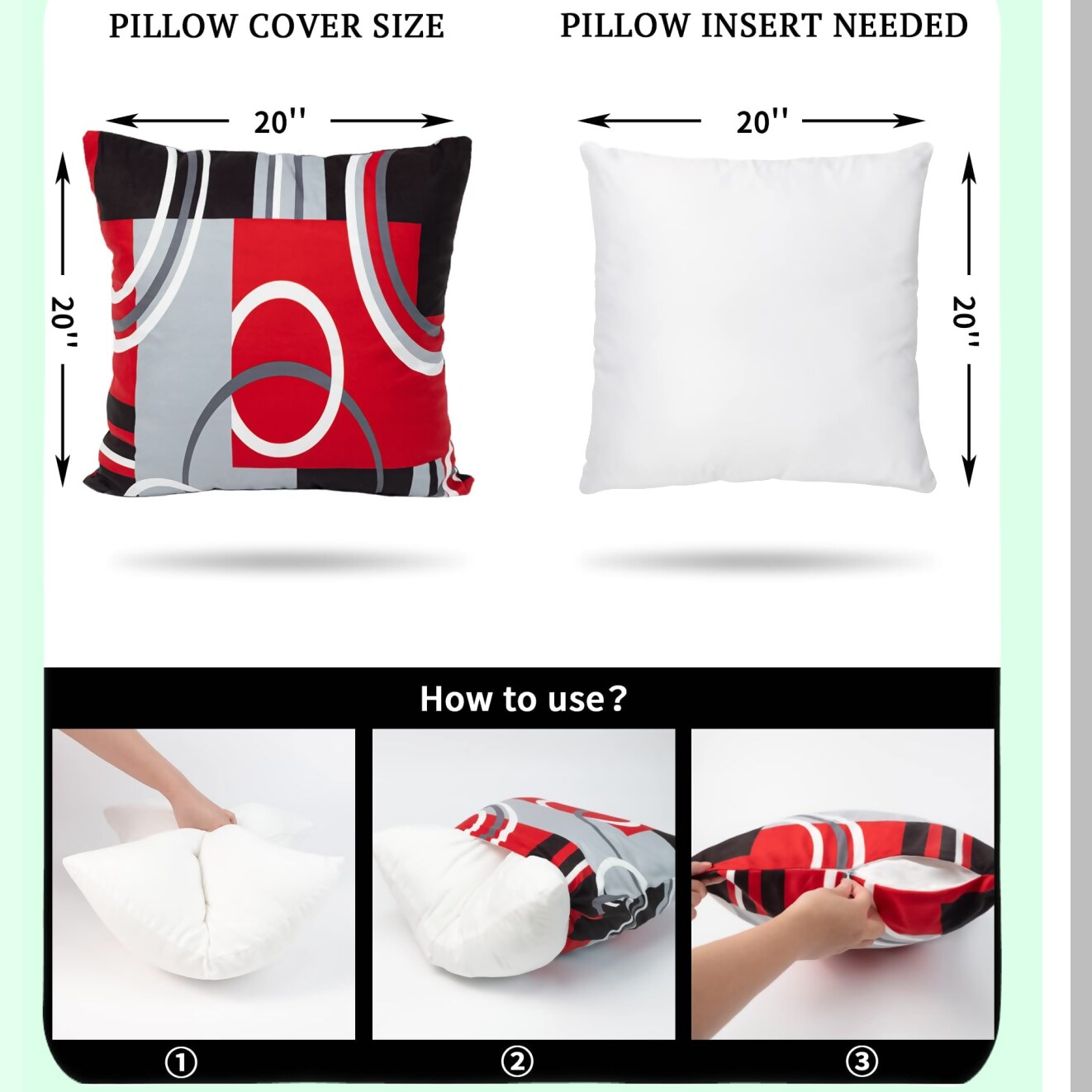 Geometric Abstract Red Black Pillow Covers Set - 20x20 Inches Decorative Square Cushion Cases for Sofa Bed Couch - Pack of 4 Throw Pillow Covers