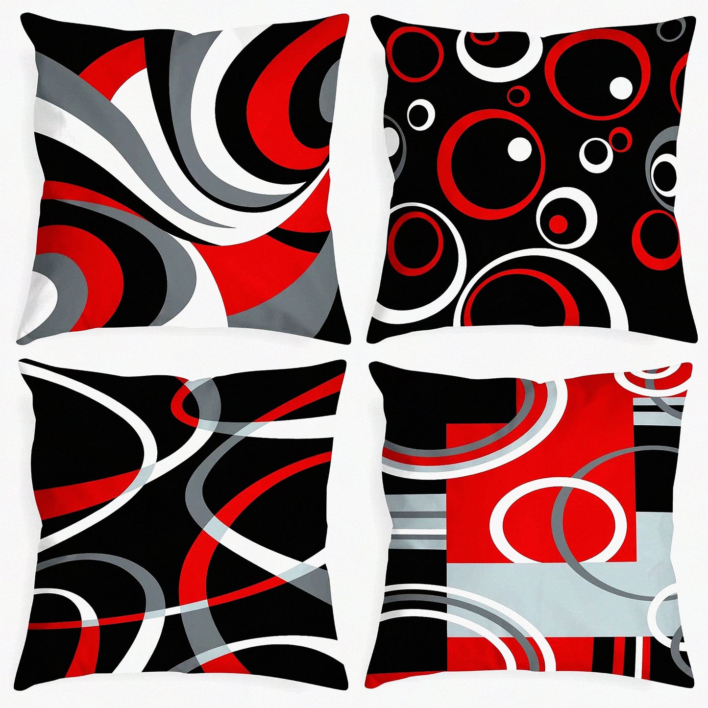 Geometric Abstract Red Black Pillow Covers Set - 20x20 Inches Decorative Square Cushion Cases for Sofa Bed Couch - Pack of 4 Throw Pillow Covers
