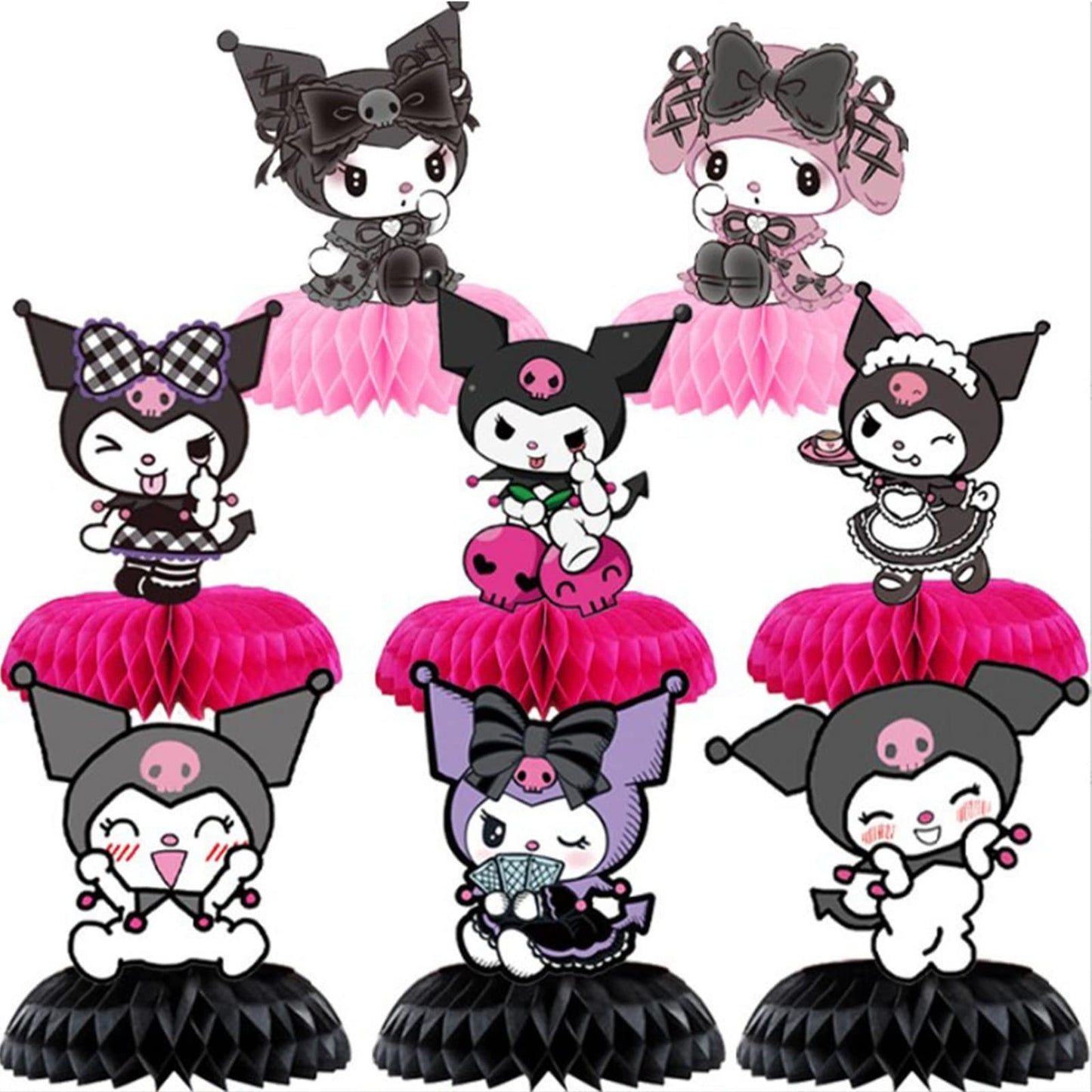 Kawaii Honeycomb Table Centerpieces - Set of 8 | Double-Sided Decorations for Girls | Cute Party Supplies for Baby Showers & Birthdays