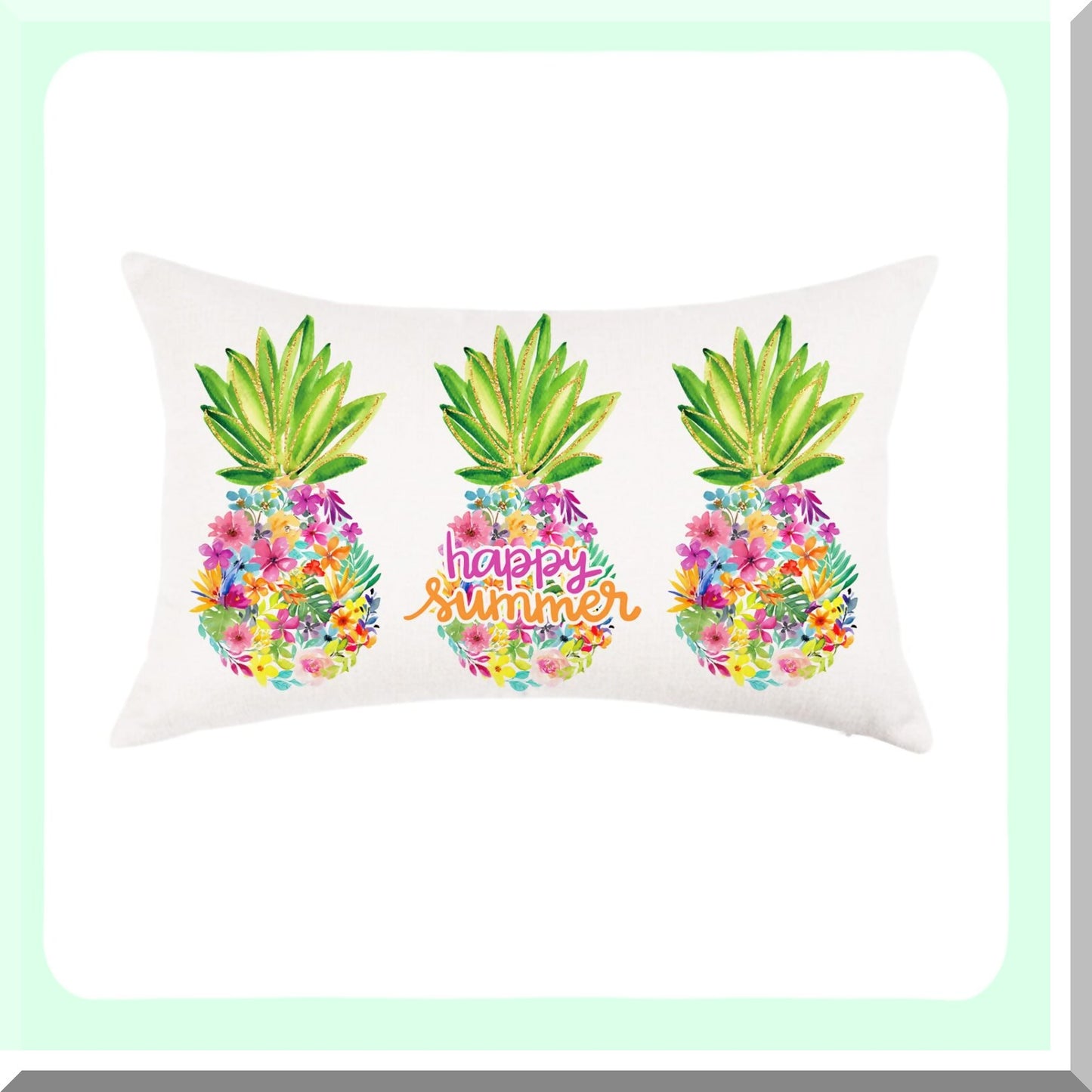 Tropical Pineapple Summer Lumbar Pillowcase - Colorful Floral Farmhouse Decor Cushion Cover for Sofa, Couch, Patio - Happy Holiday Home Bed Decoration