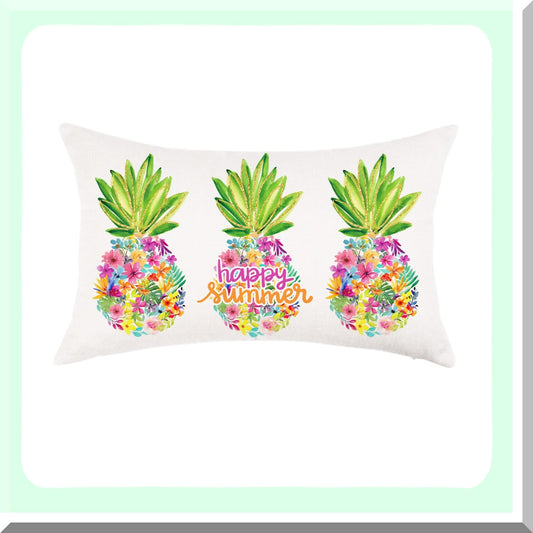 Tropical Pineapple Summer Lumbar Pillowcase - Colorful Floral Farmhouse Decor Cushion Cover for Sofa, Couch, Patio - Happy Holiday Home Bed Decoration